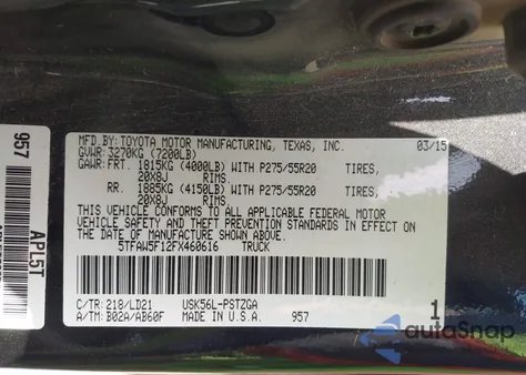2015 Toyota Tundra 1794 5.7L V8 from USA, damaged, VIN 5TFAW5F12FX460616